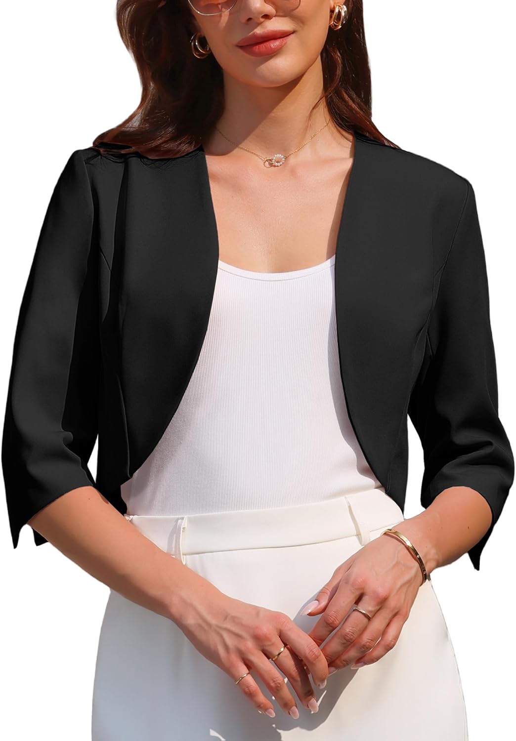 Women's 3/4 Sleeve Cardigan Open Front 2026 Elegant Cocktail Bolero Shrug for Dress