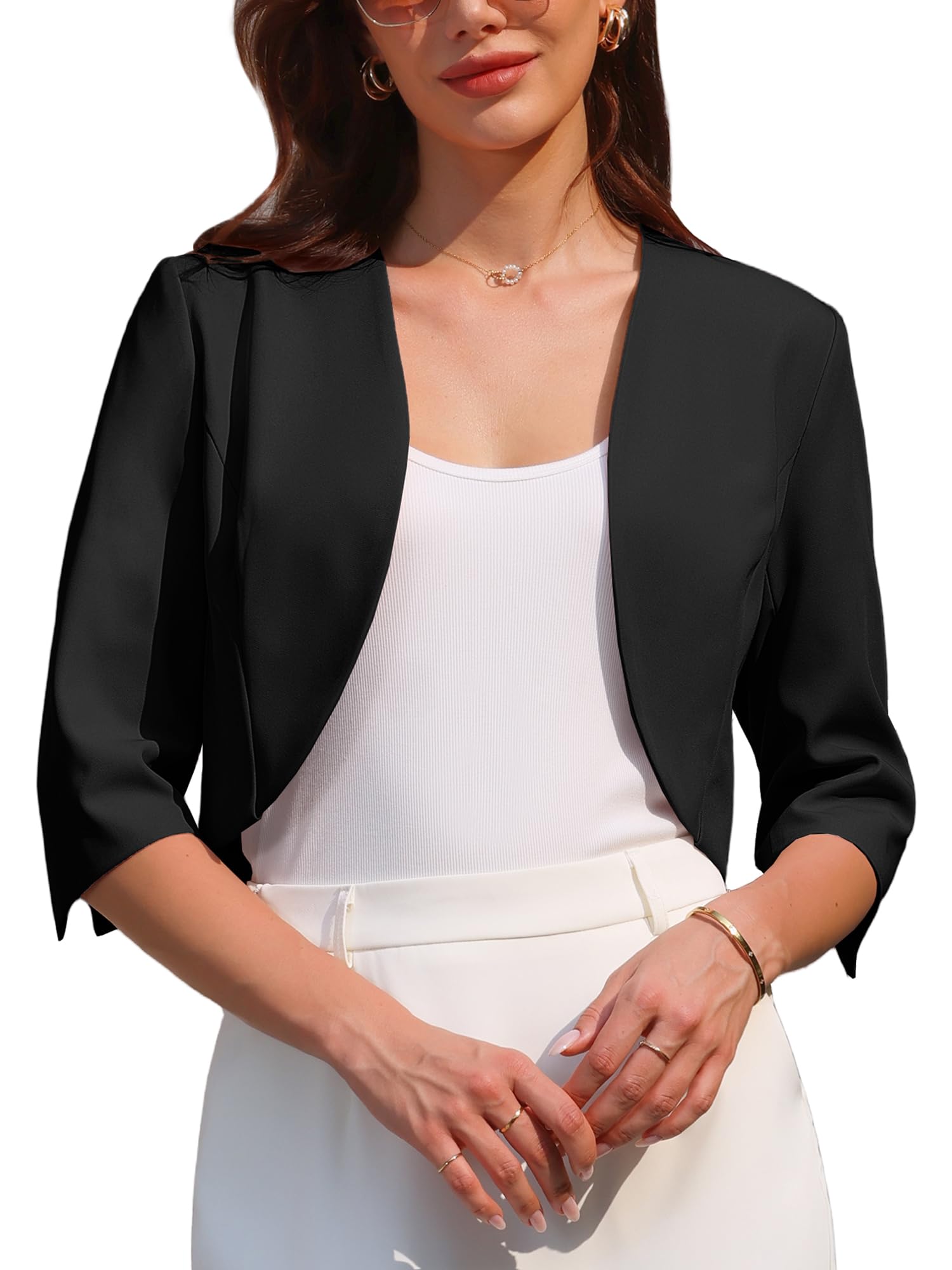 Womens 3 4 Sleeve Cardigan Open Front 2026 Elegant Cocktail Bolero Shrug for Dress