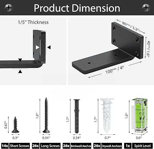 Miniatura 3 de Paquete de 6 soportes flotantes para estantes de 4 pulgadas, soportes ocultos en L resistentes, soportes de estante industriales rústicos con