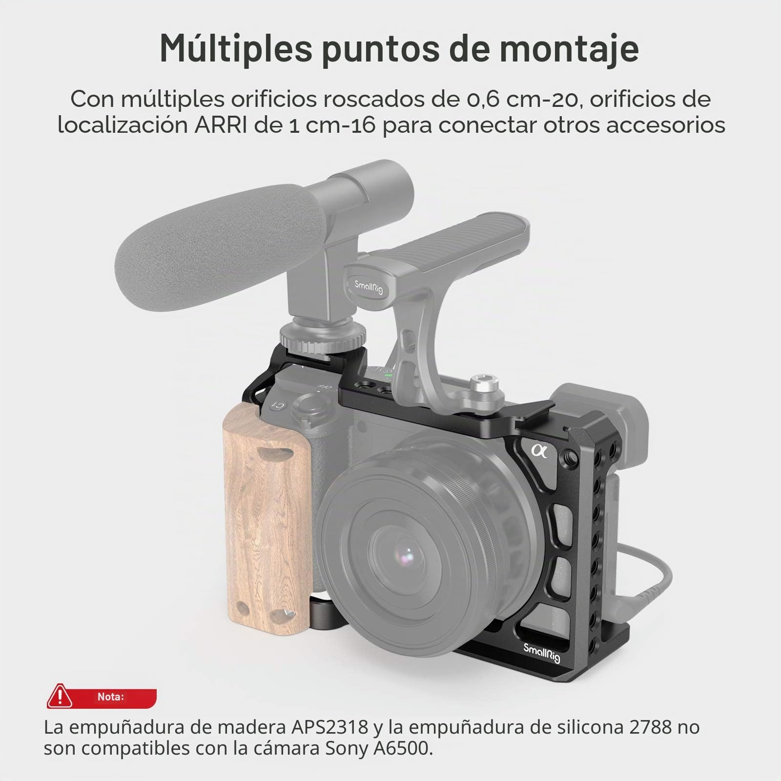 SMALLRIG A6100/A6300/A6400/A6500 Cage Camera, Jaula de Camara con 1/4 Tornillo y Orificio de Ubicación para ARRI para Sony A6100/A6300/A6400/A6500-2310