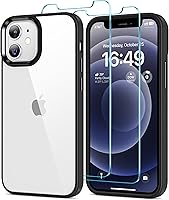 Vista 60 de HOOMIL Funda para iPhone 12/iPhone 12 Pro con 2 protectores de pantalla de vidrio templado, sin amarillamiento, protección contra caídas, arañazos