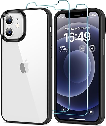 Miniatura 60 de HOOMIL Funda para iPhone 12/iPhone 12 Pro con 2 protectores de pantalla de vidrio templado, sin amarillamiento, protección contra caídas, arañazos,