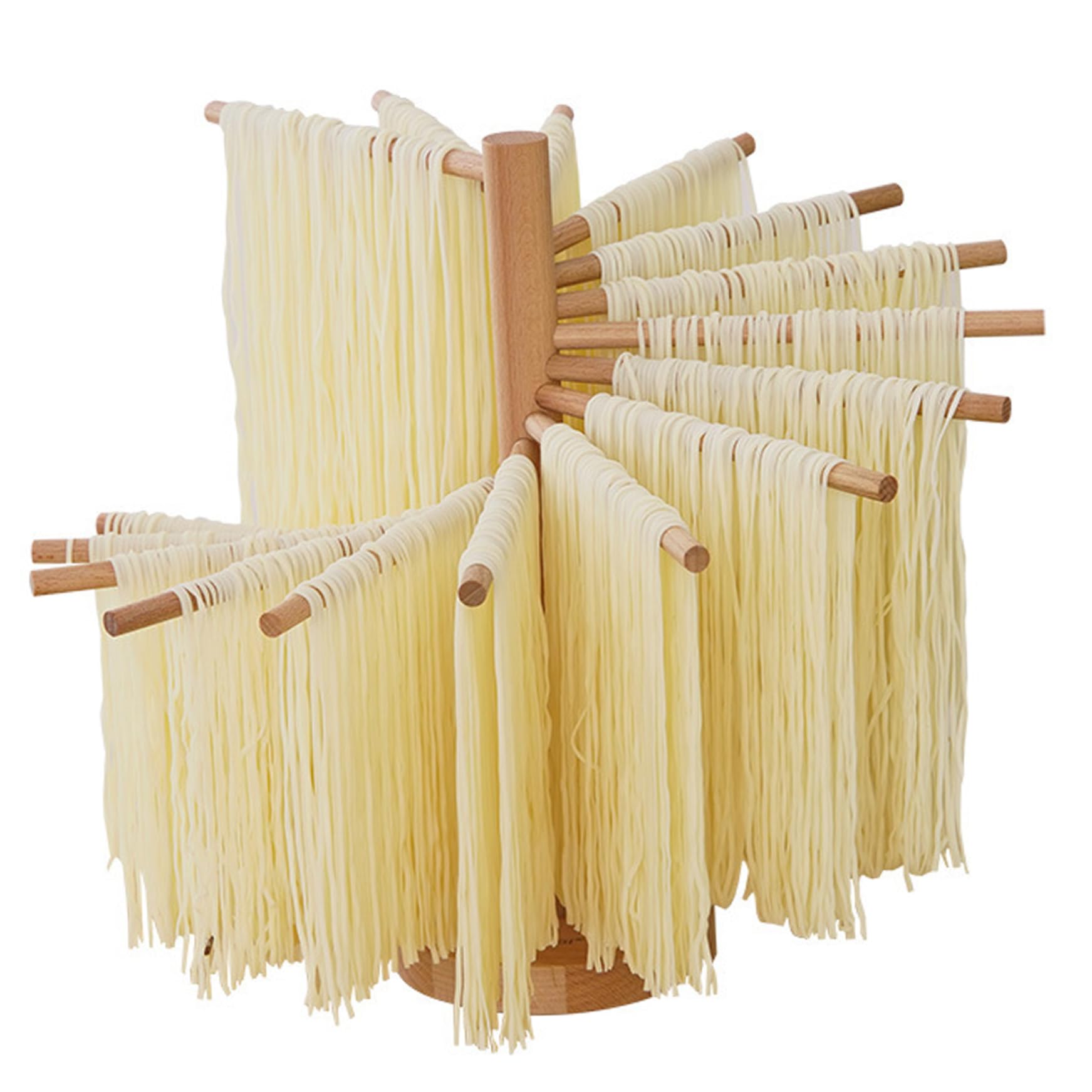 Séchoir à Pâtes En Bois Avec 9 Bras Amovibles - Hauteur 45cm, Base 17cm, Idéal Pour Pâtes Maison