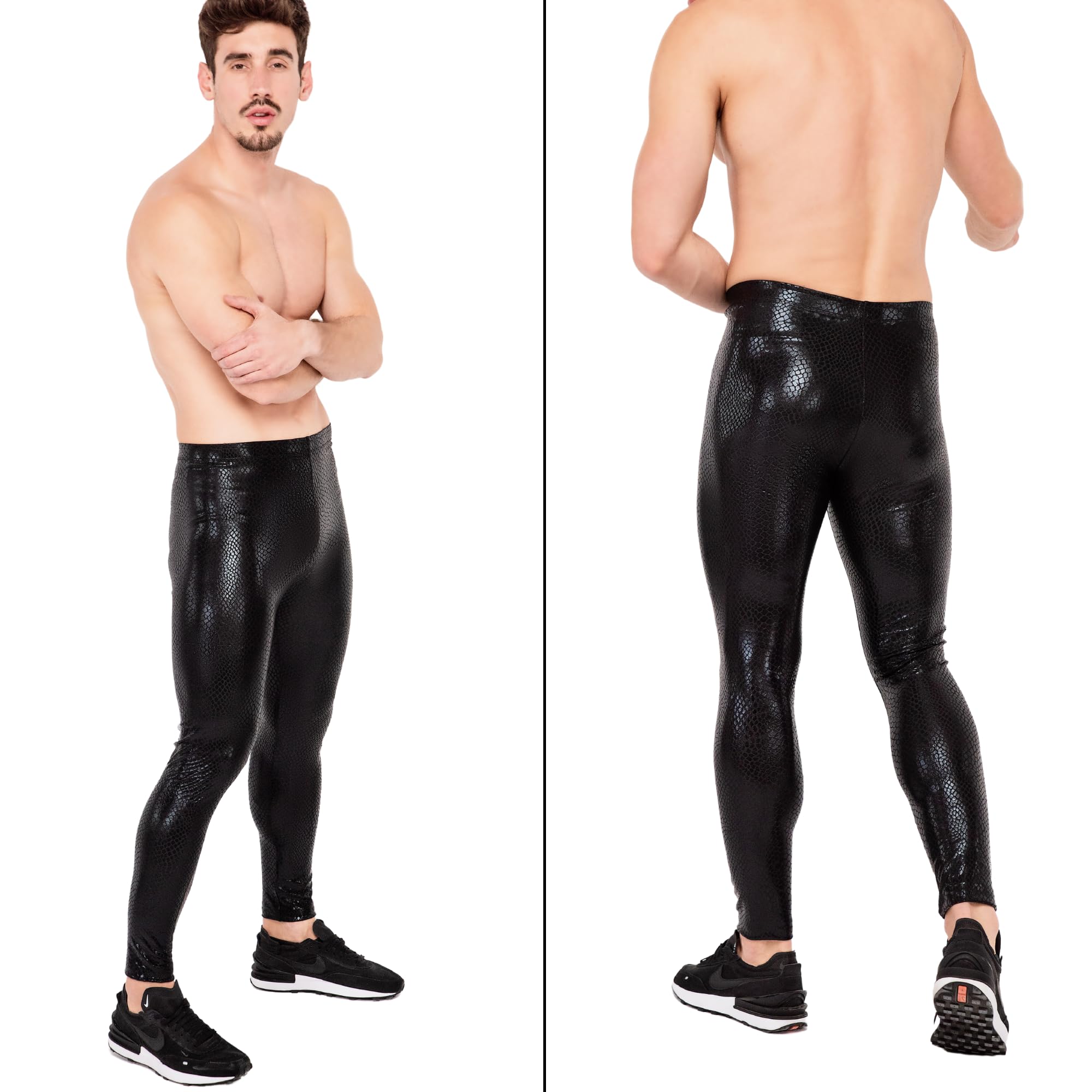 Kapow Meggings Herren-Leggings in Metallic-Optik, glänzende 4-Wege-Stretch-Tights für Festivals, Raves, Clubwear, Cosplay und Streetwear