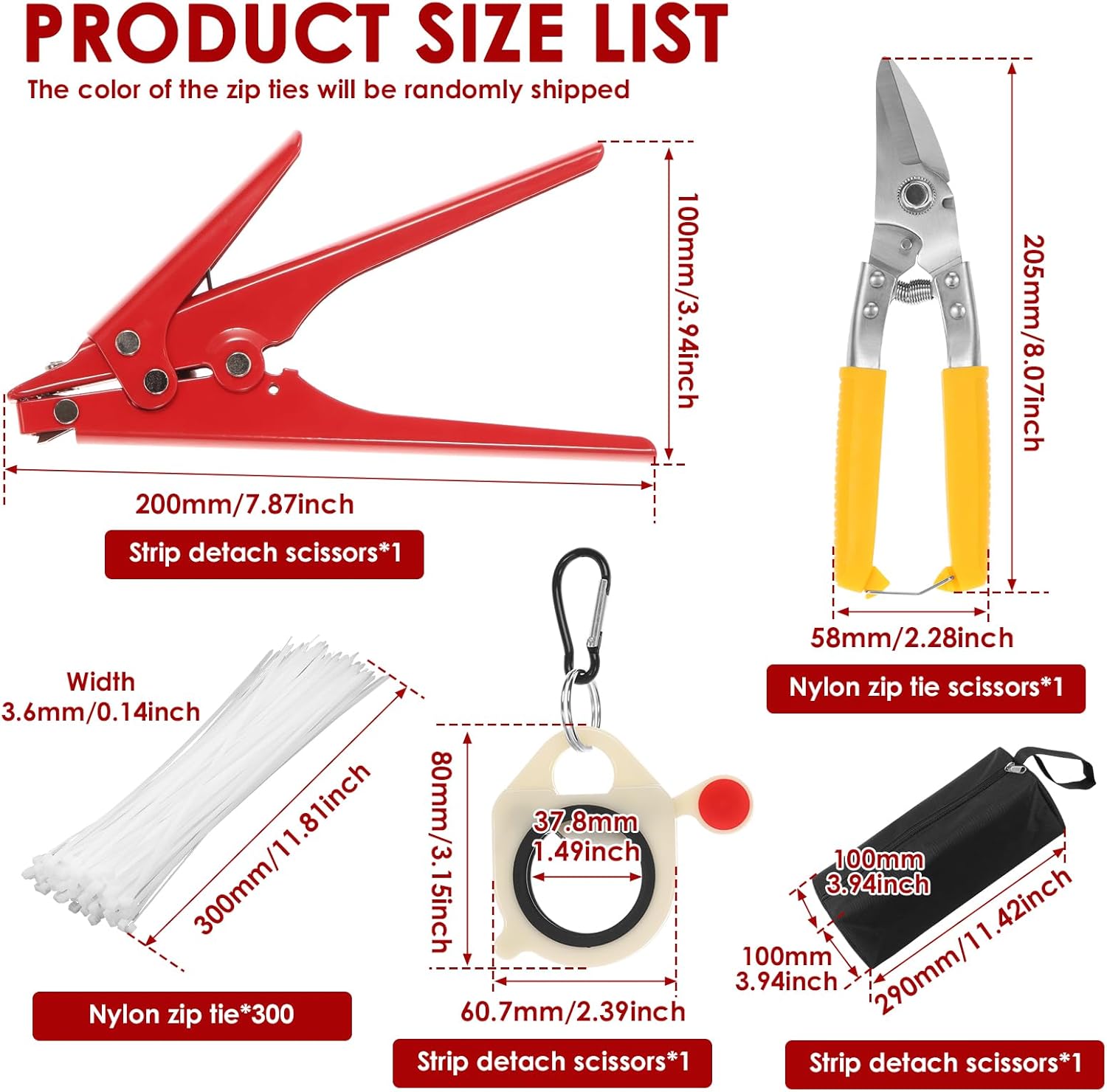 Adjustable Zip Tie Tool Kit with 100 PCS Nylon Ties, Metal Cable Tie Tool Set with Ergonomic Handle, Cutting Scissors Set for Electrical Work Industrial Assembly Home Cable Management