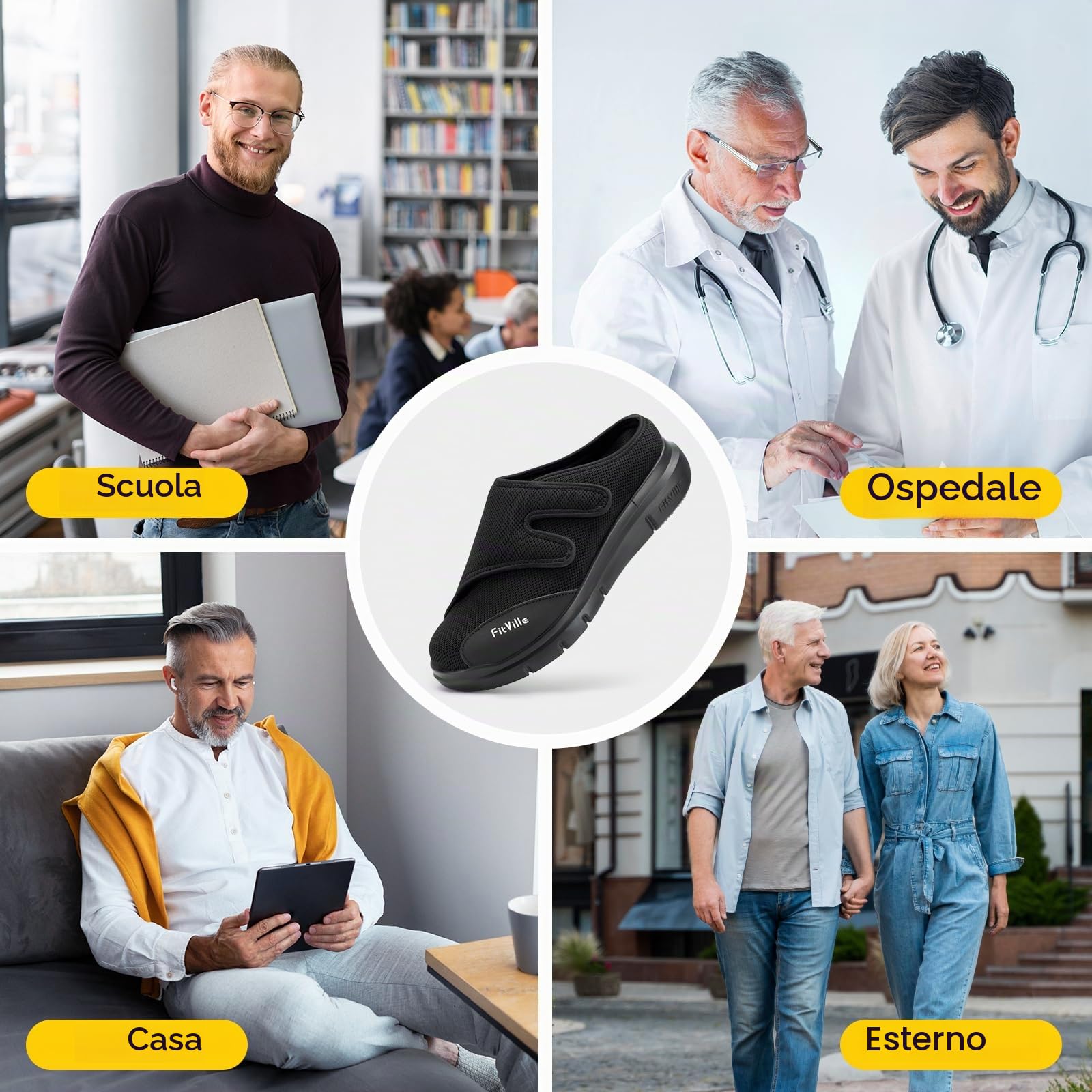 FitVille Pantofole Diabetiche Per Uomo Scarpe Extra Larghe Per Piedi Gonfi Ciabatte Regolabili Per La Neuropatia Dolorosa Dei Piedi Degli Anziani