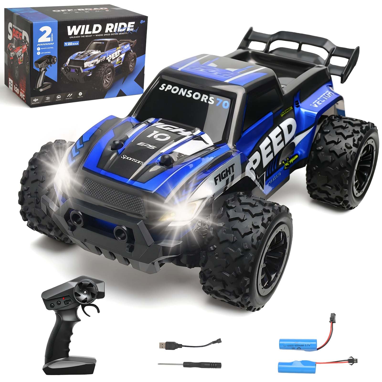 Remote Control Car,20 KM/H RC Truck,1:20 Scale All-Terrain Fast RC car,2.4GH Rechargeable Remote Control Monster Truck,Birthday Gifts Toys for Boys Kids 8+ Years