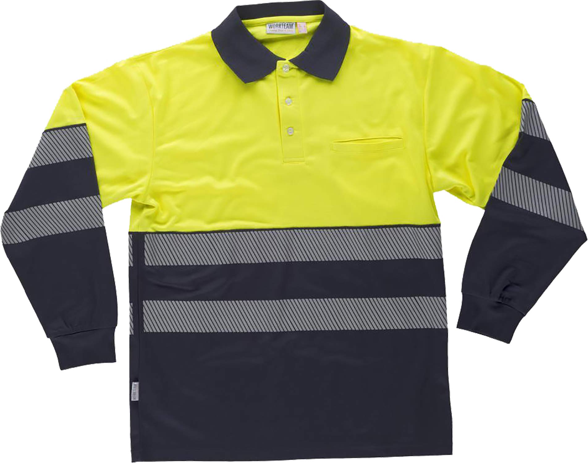 Work Team Polo Manga Larga perchado, Combinado Alta Visibilidad Cintas Reflectantes discontinuas EN ISO 20471 Hombre