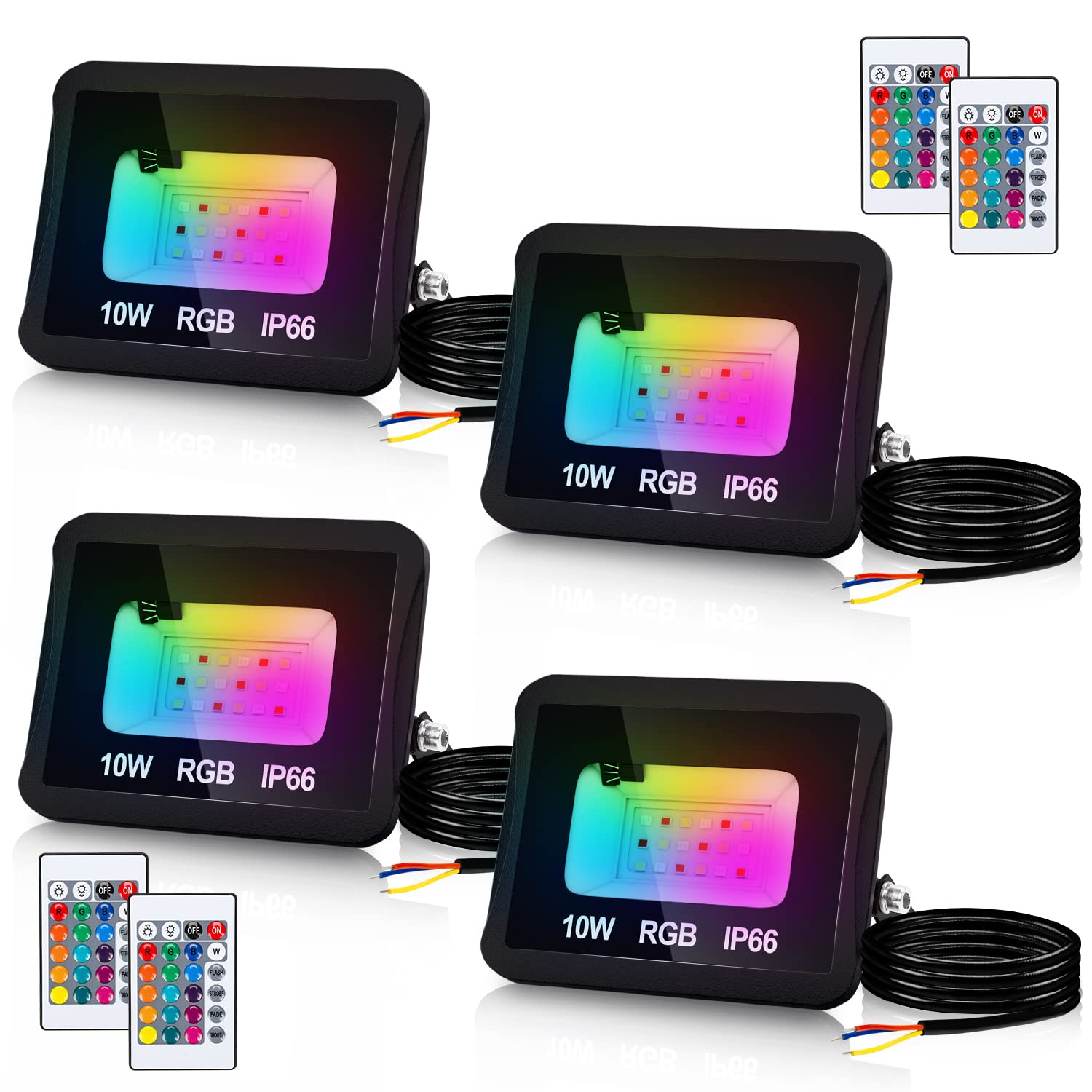 Lospitch 4er RGB LED Strahler, RGB Farbwechsel Fluter 10W, Farbig Scheinwerfer, 16 Farben, 4 Modi, Wasserschutzart IP66, mit Fernbedienung, Speicherfunktion, Bühne, Weihnachten, Flur, Baum Deko