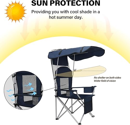 Miniatura 6 de PLKO Sillas de camping con toldo, silla de césped portátil cuádruple para adultos, silla reclinable plegable con portavasos para eventos al aire