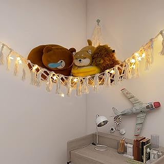 Stuffed Animal Toy Hammock, Jumbo Toy Hammock Macrame Organizer with Light Pet Net for Stuffed Animals Corner Hanging Stuffed Animal Storage Holder Teddy Bear Net for Kids Room (41" x 41" x 52", 3)