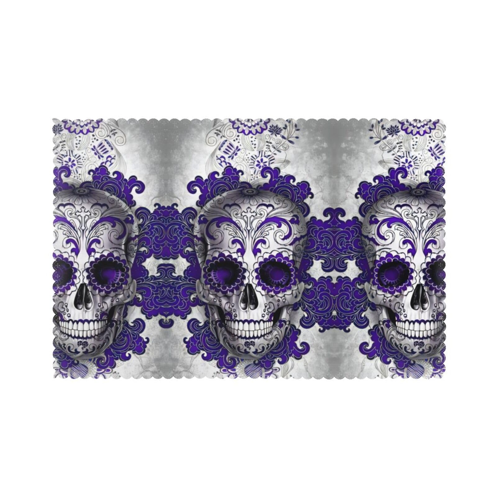 YYHWHJDE Purple Floser And Sugar Horror Skull Prints Placemats Set of 6 12x18in - Durable Table Layers with Heat Resistance & Customizable Prints