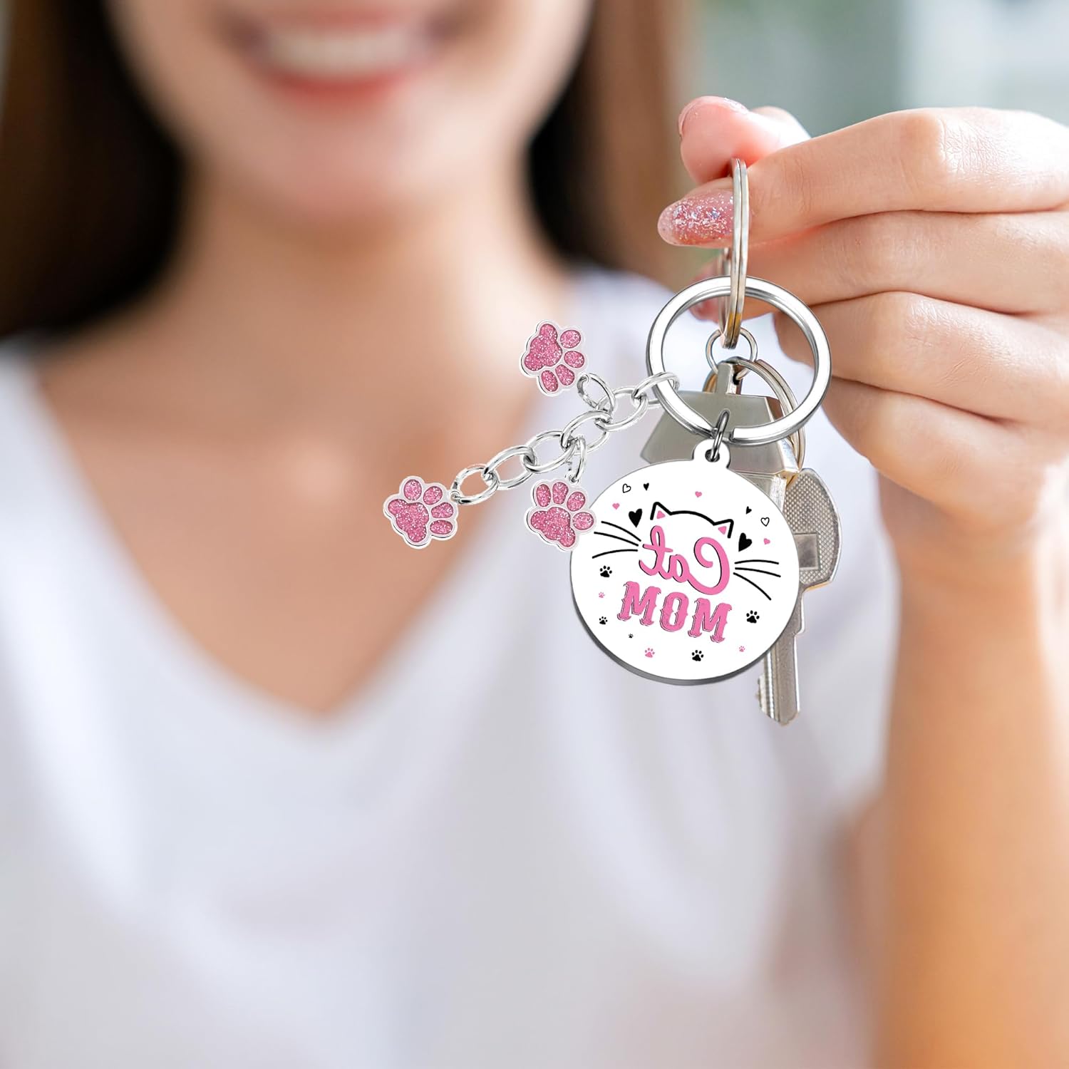 Cat Mom Gifts Keychain for Women - Cute Cat Lover Christmas Gift for Women Mommy Girl with Cat Pink Paw Keyring Best Cat Mom Mother's Day Birthday Thanksgiving Christmas Presents - Image 5