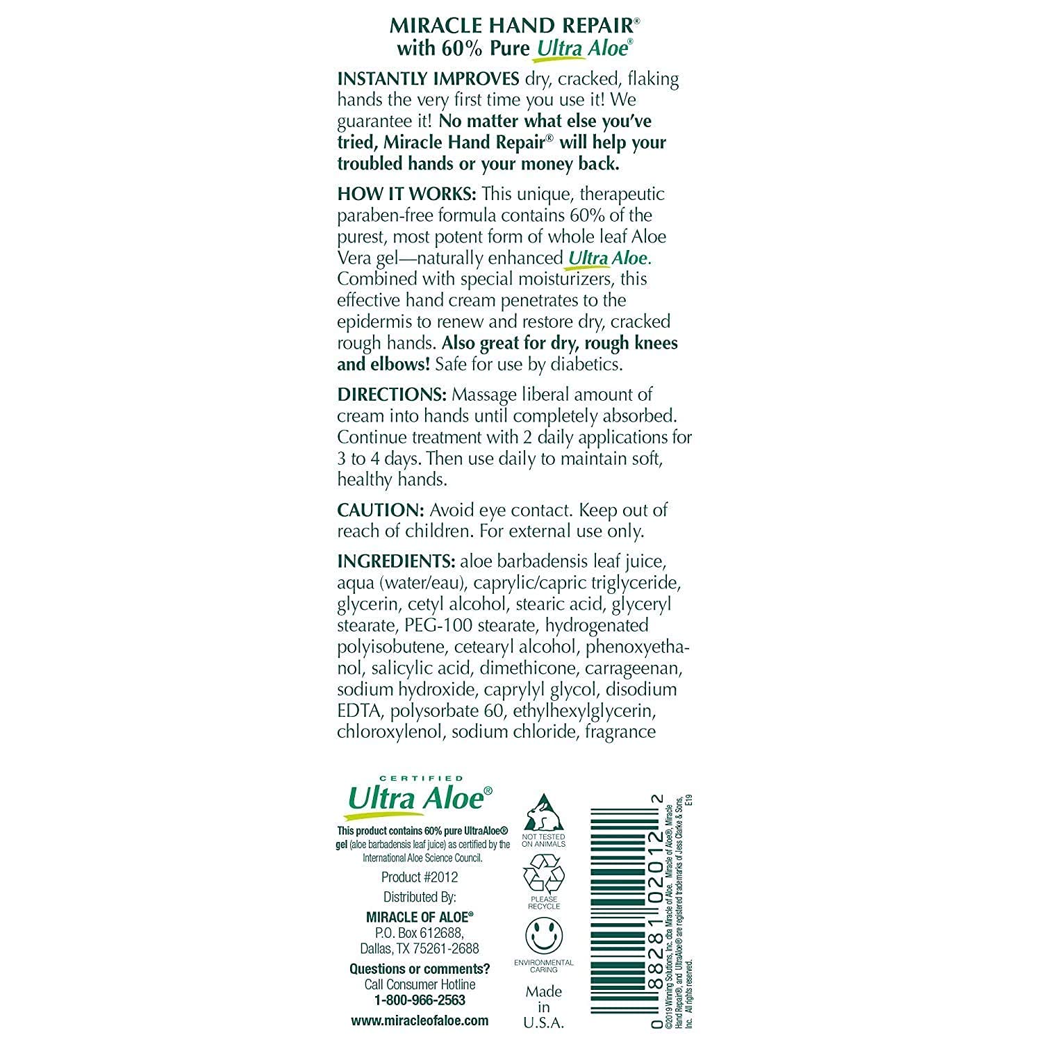 Miracle of Aloe's Miracle Hand Repair Cream (8 OZ Pack of 2)