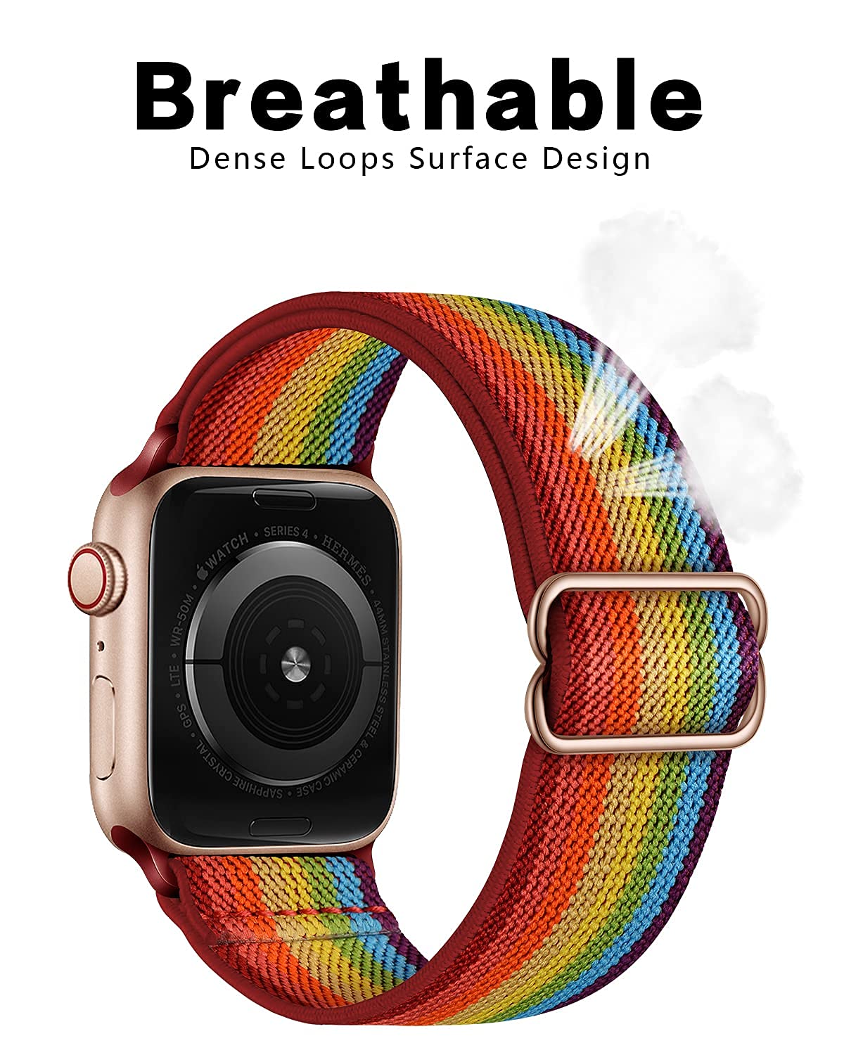 AMANECER Stretchy Nylon Watch Bands Compatible with Apple Watch Series 9/8/7/6/5/4/3 SE 2/1, Adjustable Braided Elastic Sport Loop Rugged Straps for iWatch Women Men (Pride Rainbow, 38/40/41MM)