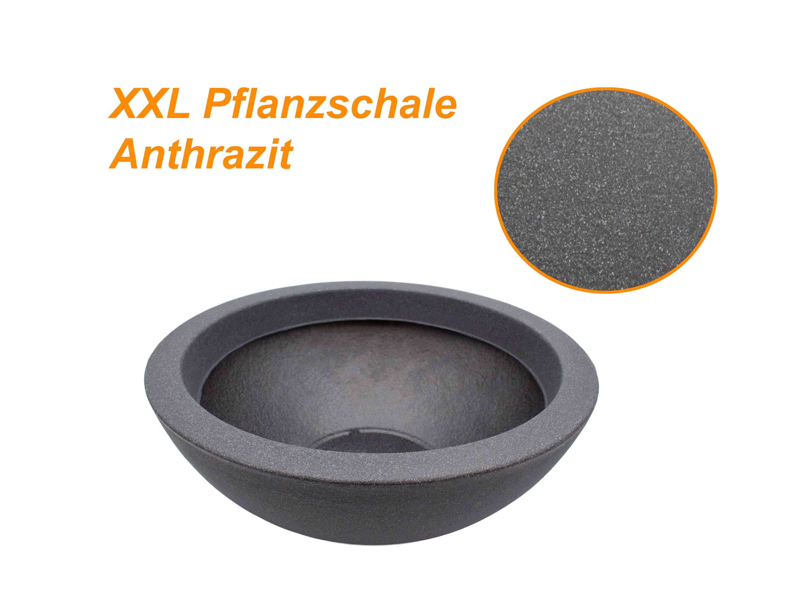 XXL Pflanzschale Anthrazit Ø 52cm Höhe ca. 20 cm - Pflanzkübel Pflanztopf - Brunnenschale für Miniteich - Kunststoff mit Stein-Optik - Abfluss möglich - Blumentopf Grabschale