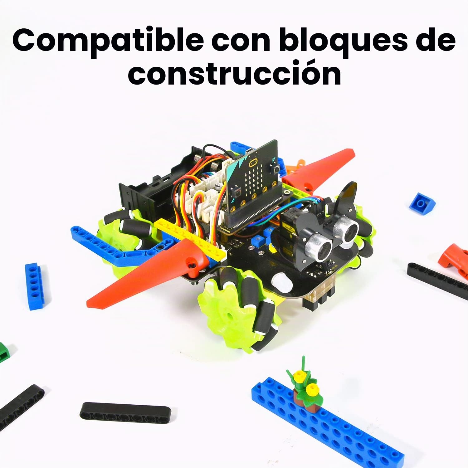 KEYESTUDIO BBC Micro:bit 4WD Mecanum Robot Car Kit Gráfico Makecode Programación con Microbit V2, 20 Proyectos Programable Coche para Adultos Adolescentes Stem Educación