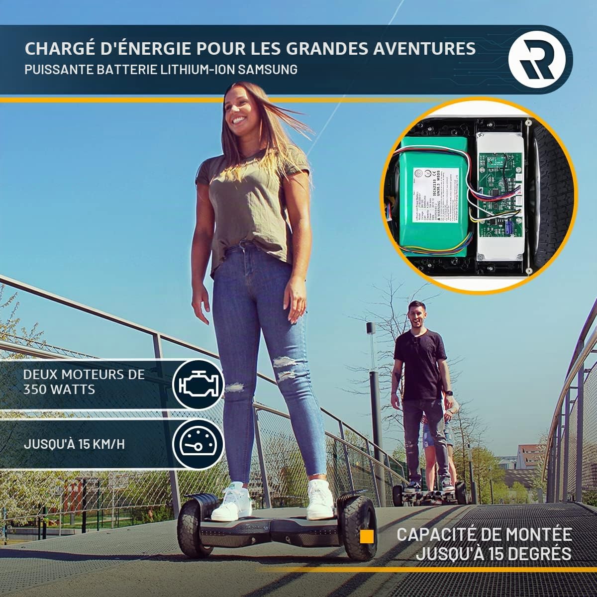 Robway X2 Hoverboard - L'original - Édition Offroad - Batterie de Marque - Équilibre Automatique - Haut-Parleur Bluetooth - Moteur de 700 Watts - App - LEDs