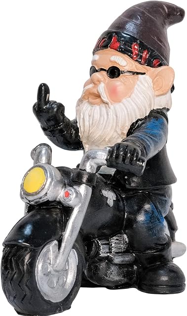 Biker Garden Gnome Statue, 5-inch Funny Riding Garden Gnome Figurines Ornaments Waterproof Sun Protection Outdoor Decoration for Patio, Lawn, Yard Art Decoration, Motorcycle Gear