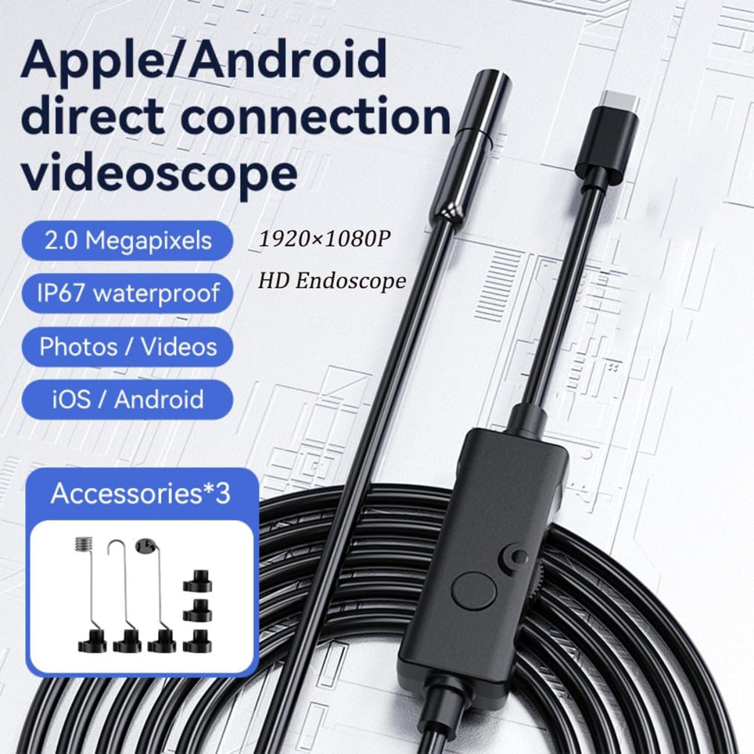 Caméra Endoscopique Avec Écran 2.8" - Sonde 6.25mm Rotative 180°, Étanche IP67, Pour Inspection Auto/Maison - 3