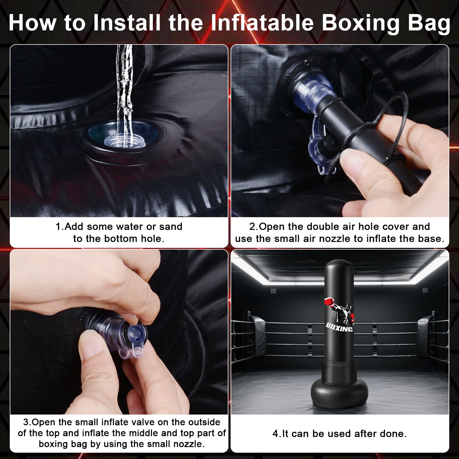 Ninonly Saco de Boxeo para Adultos 190cm Saco de Boxeo Inflable Pesado con Guantes de Boxeo, Bomba y Pelota de Reflejos,Base Grande Mejorado para Hombres y Mujeres,Entrenamiento MMA Muay Thai Fitness