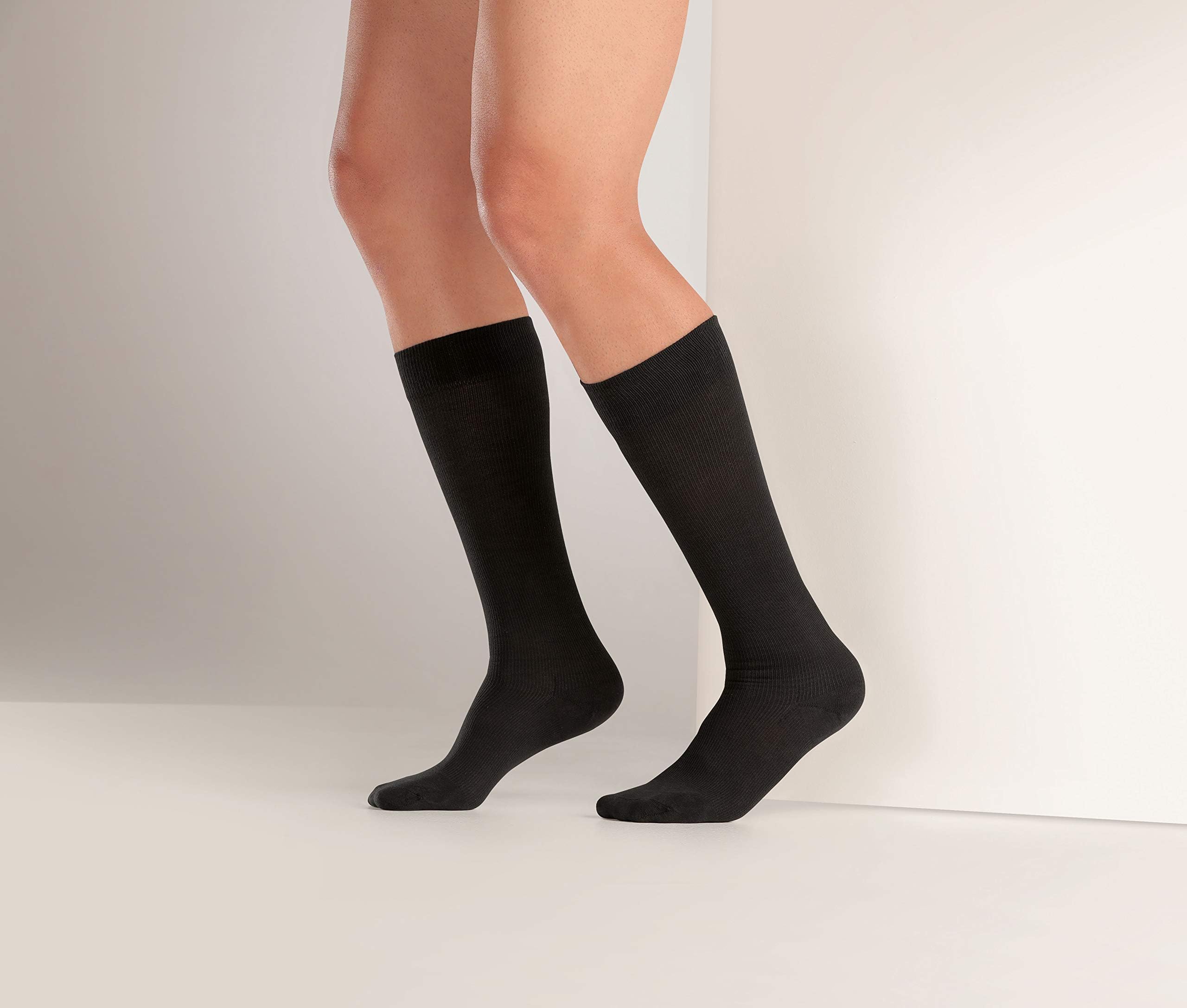 Sanyleg - Cotton Knee-Socks with a Medium Graduated Compression, Unisex, Black Colour, Size XXL