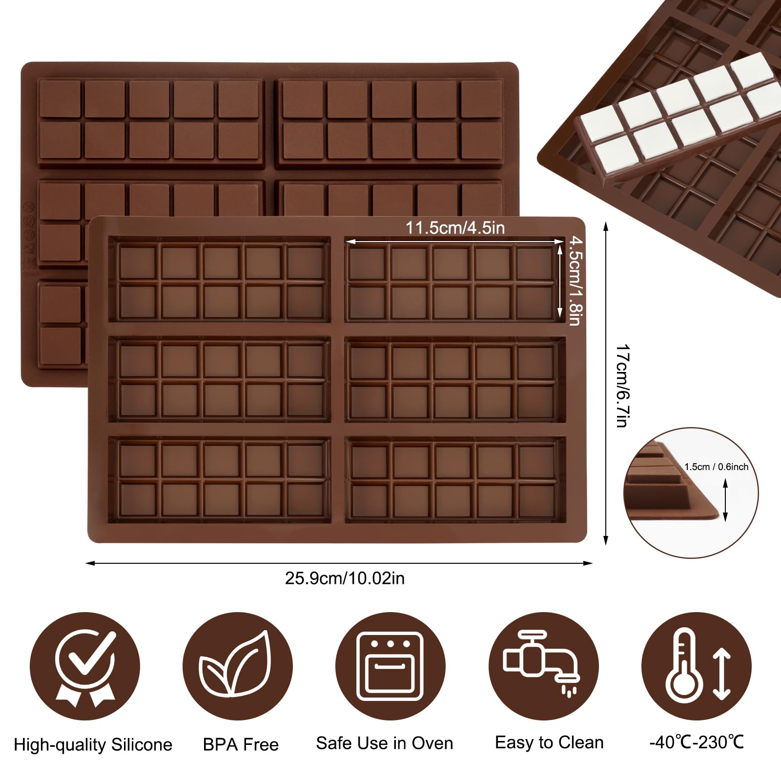 Stampo In Silicone Per Cioccolato 6 Tavolette: Antiaderente, Alimentare, Fai Da Te Per Praline E Caramelle - 2