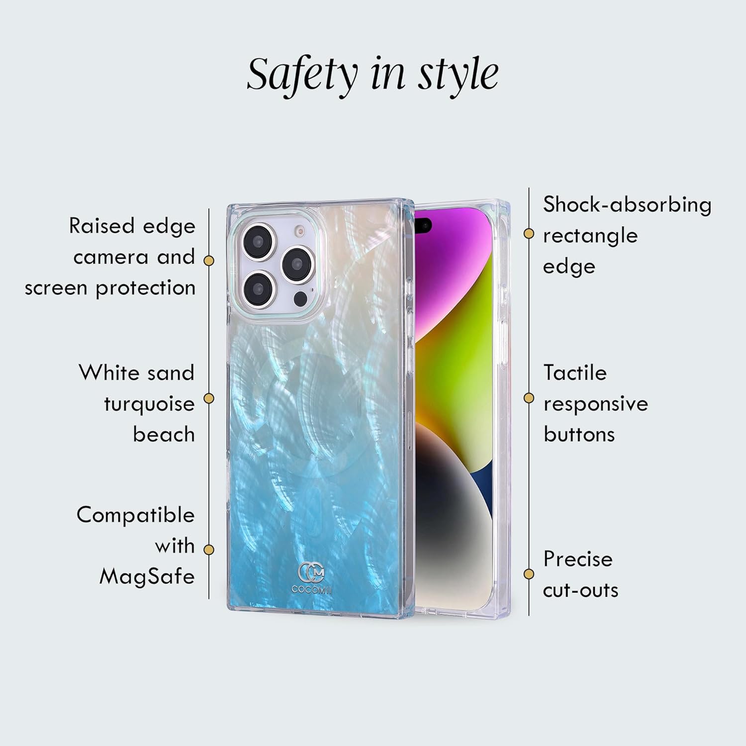 COCOMII Rectangle Case for iPhone 13 Pro, Compatible with MagSafe, Turquoise Real Mother of Pearl