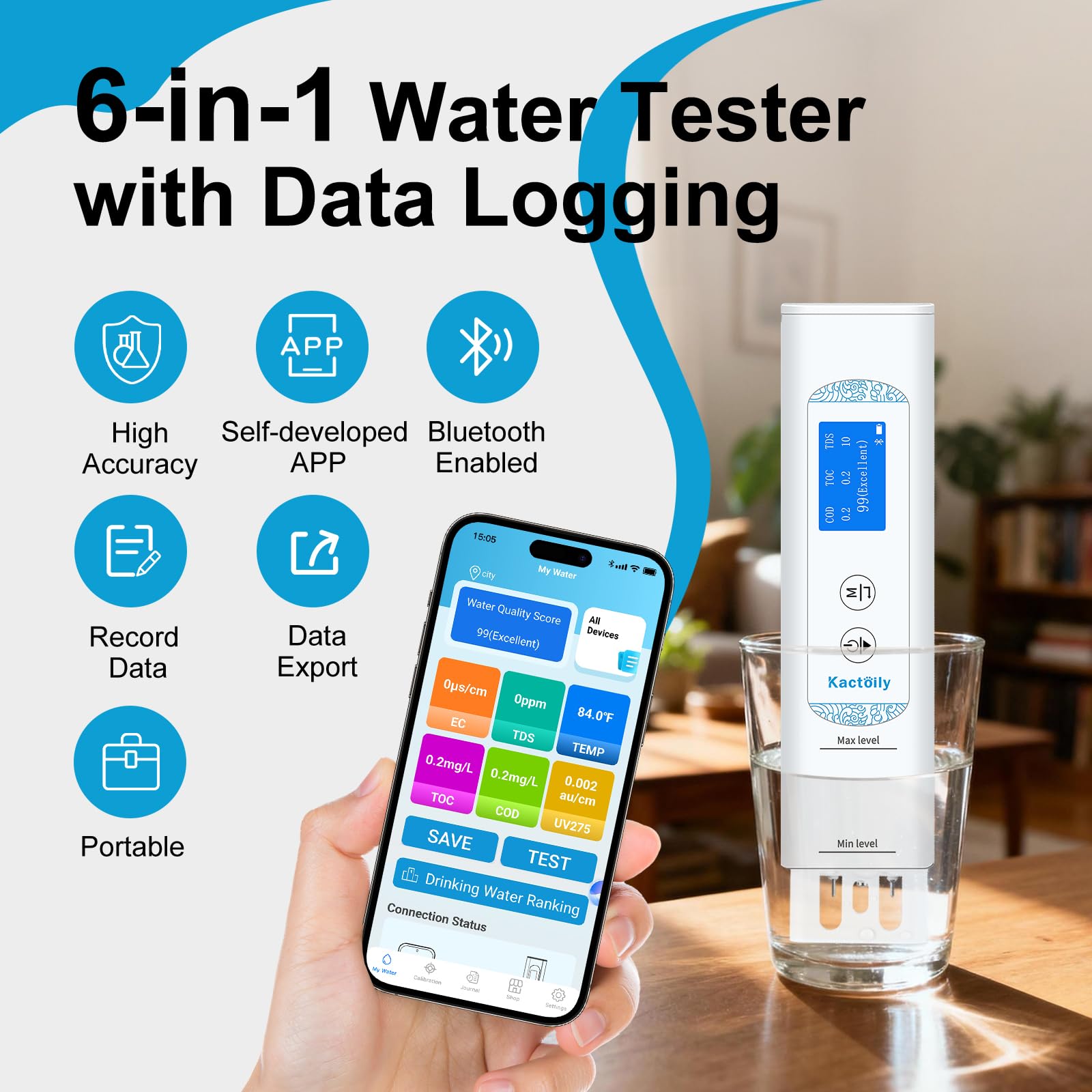 Kactoily Water Tester - 6-in-1 Water Quality Analyzer -4