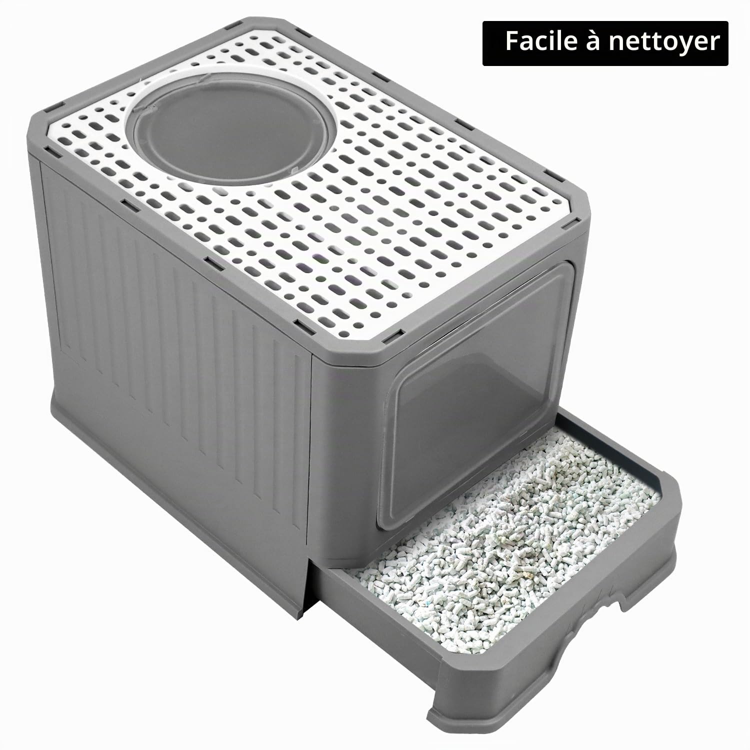 QWORK® Caisse Chat litiere, Grand bac à litière pour Chat avec Couvercle et Pelle, pour Chats jusqu'à 12 kg, Gris