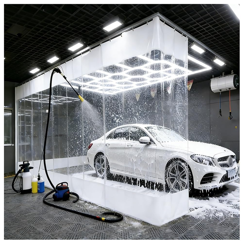 GJMSSMY Garage Divider Curtains for Work Areas, PVC Spliced Tarpaulin with Anti-Rust Eyelets, Industrial Wash Bay Curtains, Panel Partition Space Quickly for Porch Wash Car Depot(White,3x2m/9.8x6.6f
