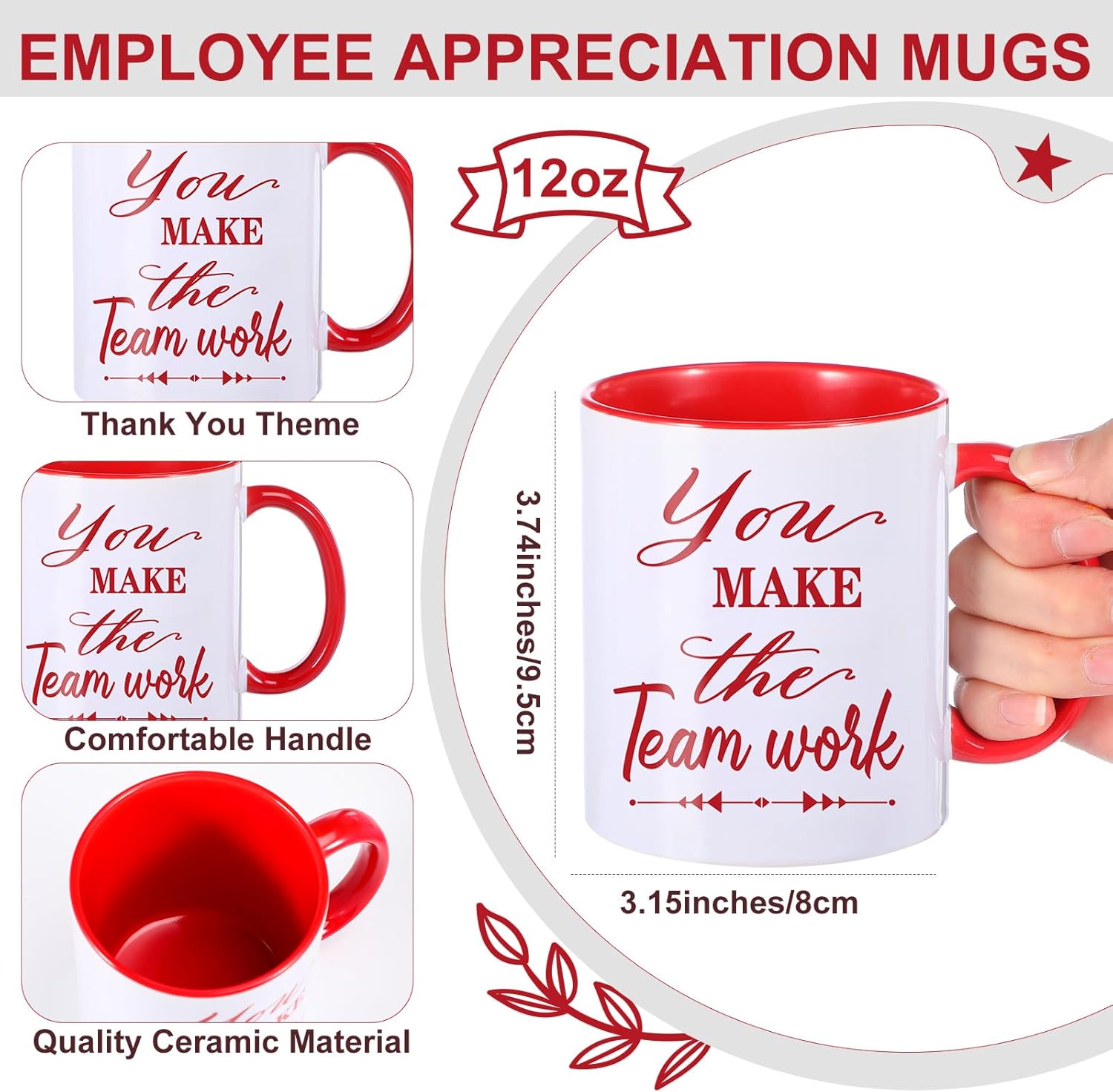 Capoda 6 Sets Employee Appreciation Gifts Bulk Inspirational Thank You Staff Mug Gift Set 12 oz Staff Inspirational Mugs Socks Thank You Tags Ribbons Cellophane Bags for Team Teacher Coworker - Image 3