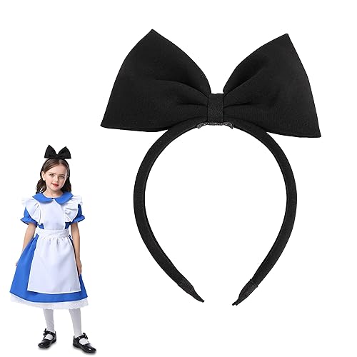 Ivyu Diadema negra con lazo para Halloween, para mujeres y adultos, con lazo grande para el cabello, para niñas, con lazo grande, diadema de Alicia