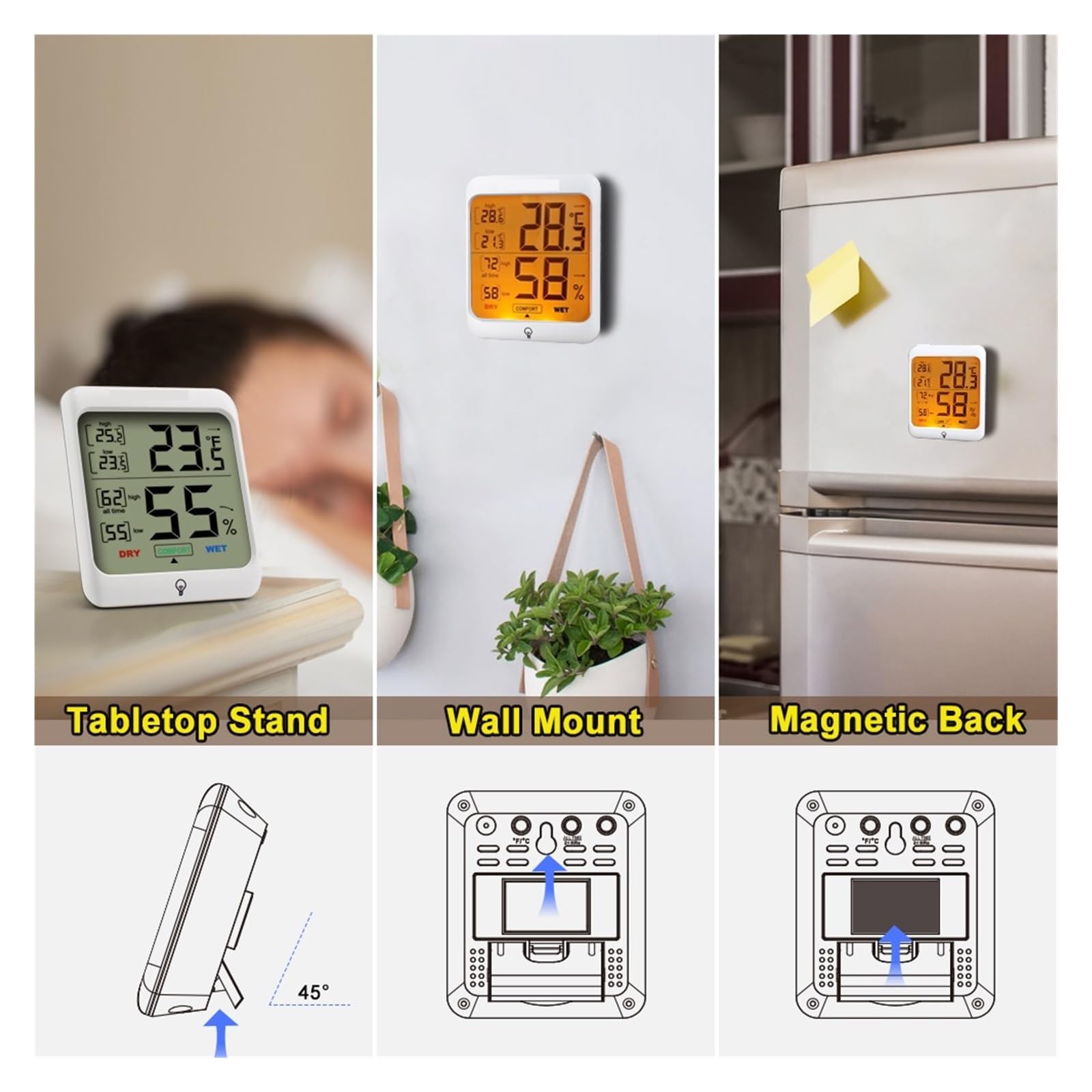 Thermomètre Numérique Hygromètre Rétro-éclairage Intérieur Température Et Humidité Moniteur Station Météo Précis Rapide Surveillance Temps Réel