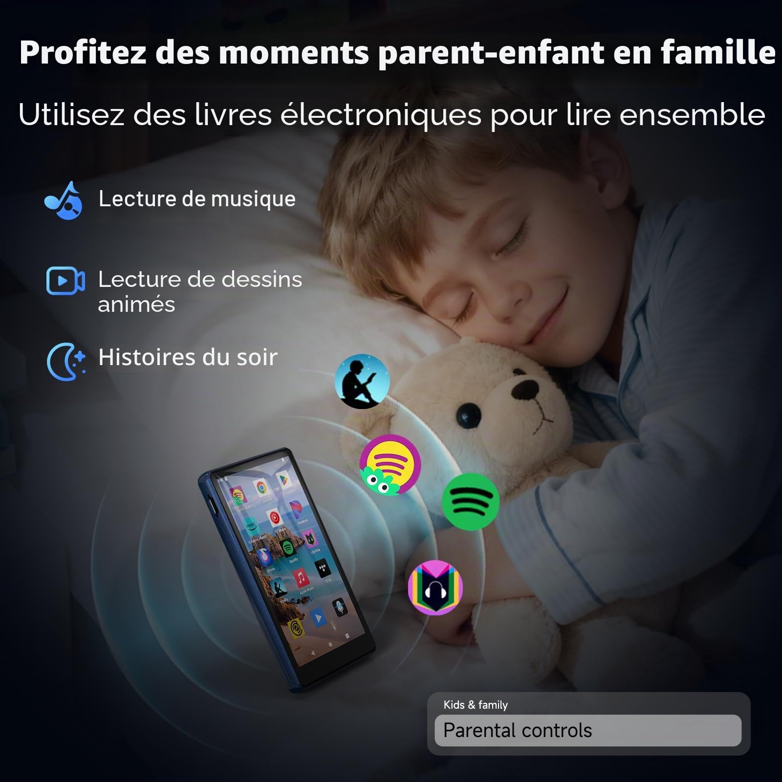 Lecteur MP3 Spotify 163 Go avec WiFi Bluetooth, écran tactile 4,5 pouces, lecteur MP4 Android 13, compatible audible, radio FM, Amazon Music, Deezer, Pandora, Play Store