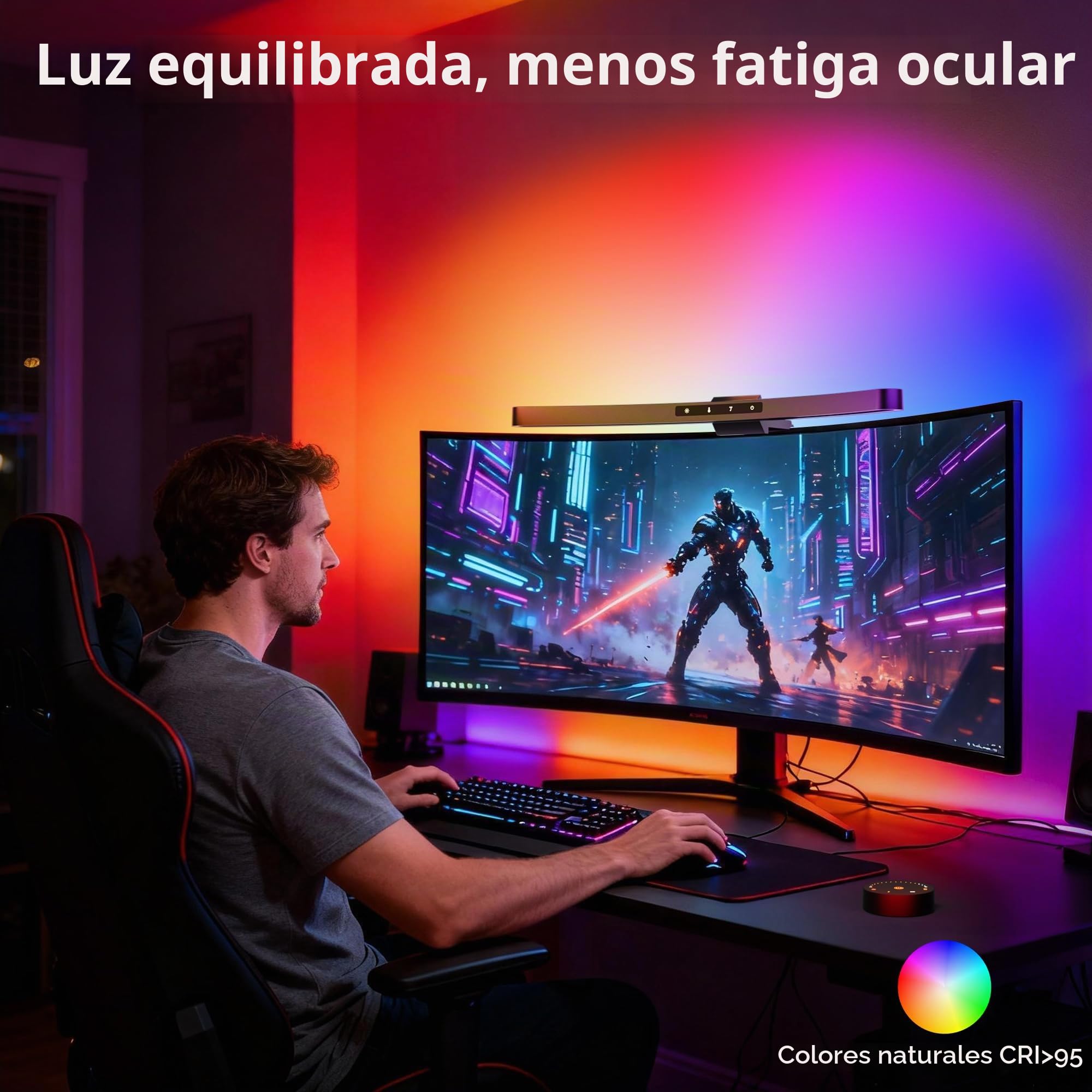 Quntis 45cm Lampara Monitor Curvo con RGB Retroiluminación, Barra Luz Monitor Curvo con Control Dual y Sincronización con la Música, Luz Antiazul, Sin Reflejos Lampara Ordenador para Oficina en Casa