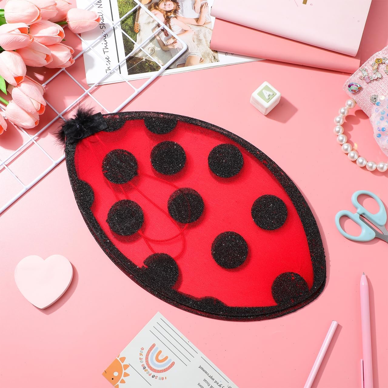 Foldable Ladybug Wings for Kids Mesh Cosplay Wing Prop Lightweight Child Safe Performance Costume Accessory for Halloween Parties and Stage Shows - Image 9