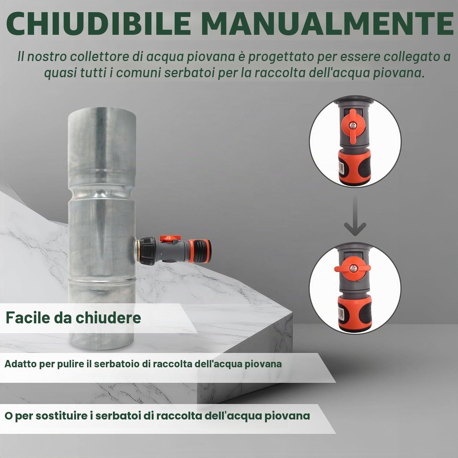 Collettore per acqua piovana per tubi di scarico 100 mm - Raccoglitore di acqua piovana in zinco per tubo di scarico DN100 con attacco per tubo e barile - Raccoglitore d'acqua per cisterna, zisterna