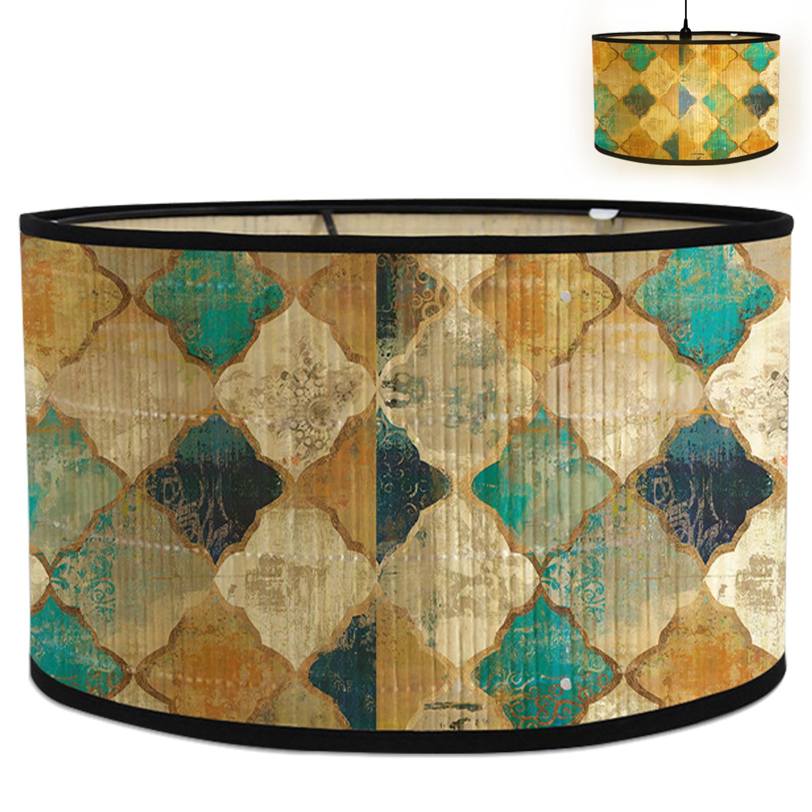 Paralume in Tessuto, 30 X 20 Cm, Paralume Rimovibile Per Lampada Da Tavolo con Stampa Antica, Lampada Da Terra, adatto per Lampade da Tavolo, Lampadari e Lampada da Terra Retrò(E)