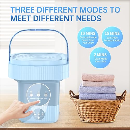 Miniatura 4 de Lavadora portátil, mini lavadora de alta capacidad de 10 litros con 3 modos de limpieza de tiempo, pequeño cubo de lavandería plegable para
