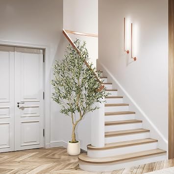 Realead 7FT Olive Trees Artificial Indoor + 7ft Artificial Olive Tree with Tall Exquisite Planter