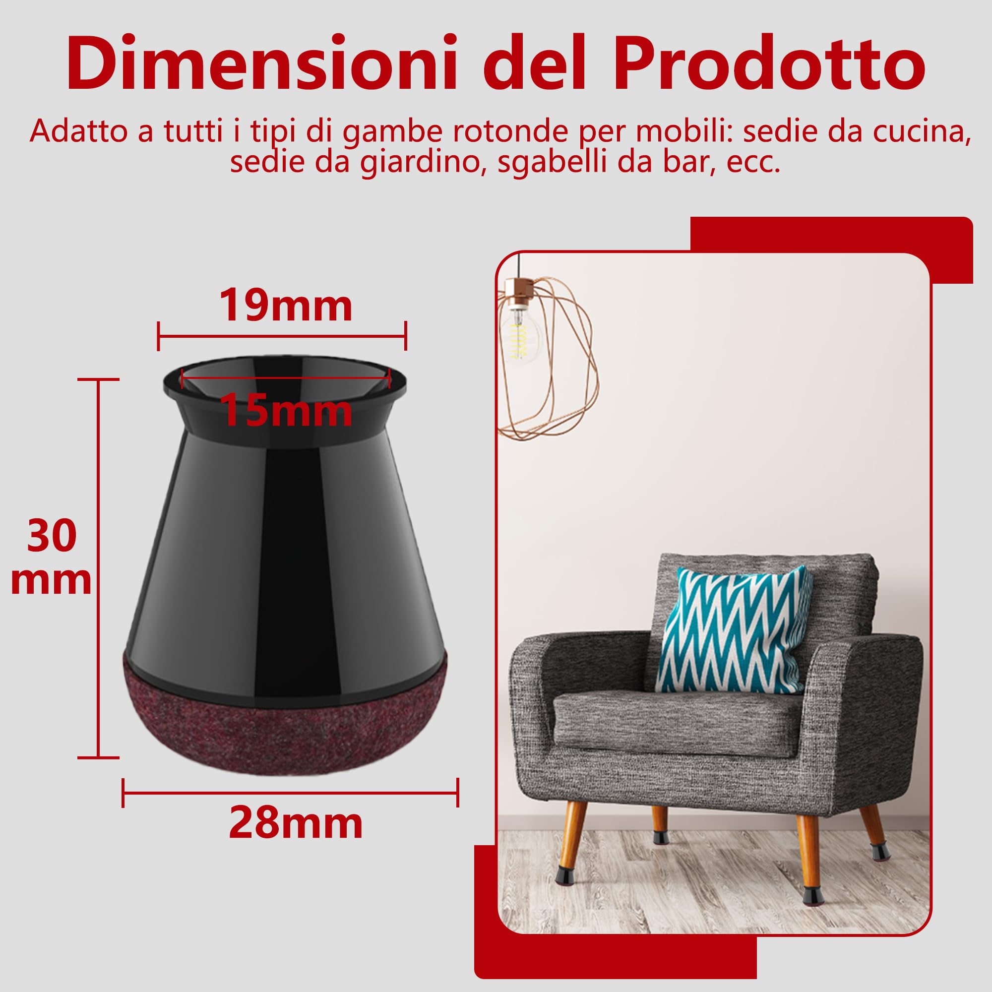 Xahpower 24 Pezzi Gommini per Sedie Rotondi, Copri Piedini Sedie in Silicone, Protezioni per Gambe di Sedie in Nero, Proteggi il Pavimento e Riduci il Rumore (Adatto per: 14-20mm)