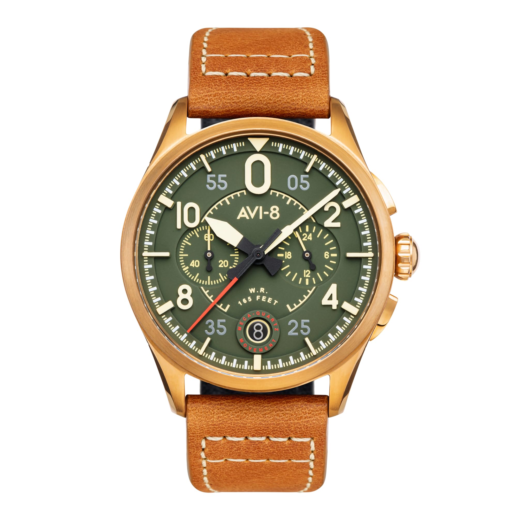 AVI-8 Men's 42mm Spitfire Lock Chronograph Watch with Leather Strap AV-4089
