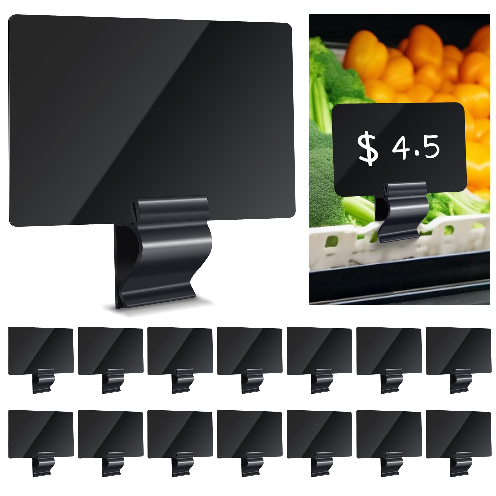 Mlici 14 Pack Sign Labels Clip Holder, Plastic Food Tray Label Holder, Reusable Labels Clip on Sign Holders for Cup Bowl Pan Buffet Deli Trays Board