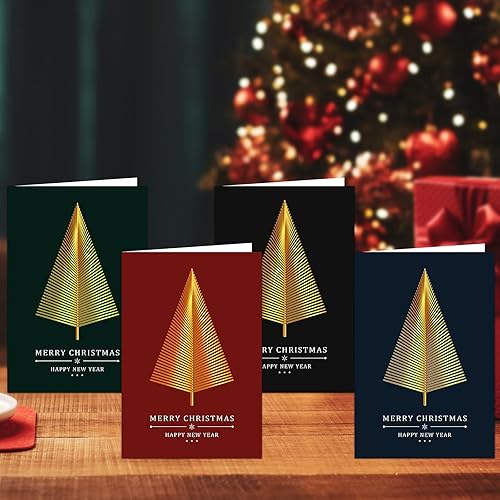 Miniatura 5 de 24 tarjetas de Navidad, tarjetas de felicitación de Navidad de lámina dorada con sobres, tarjetas navideñas con calcomanías de sellos, tarjetas de