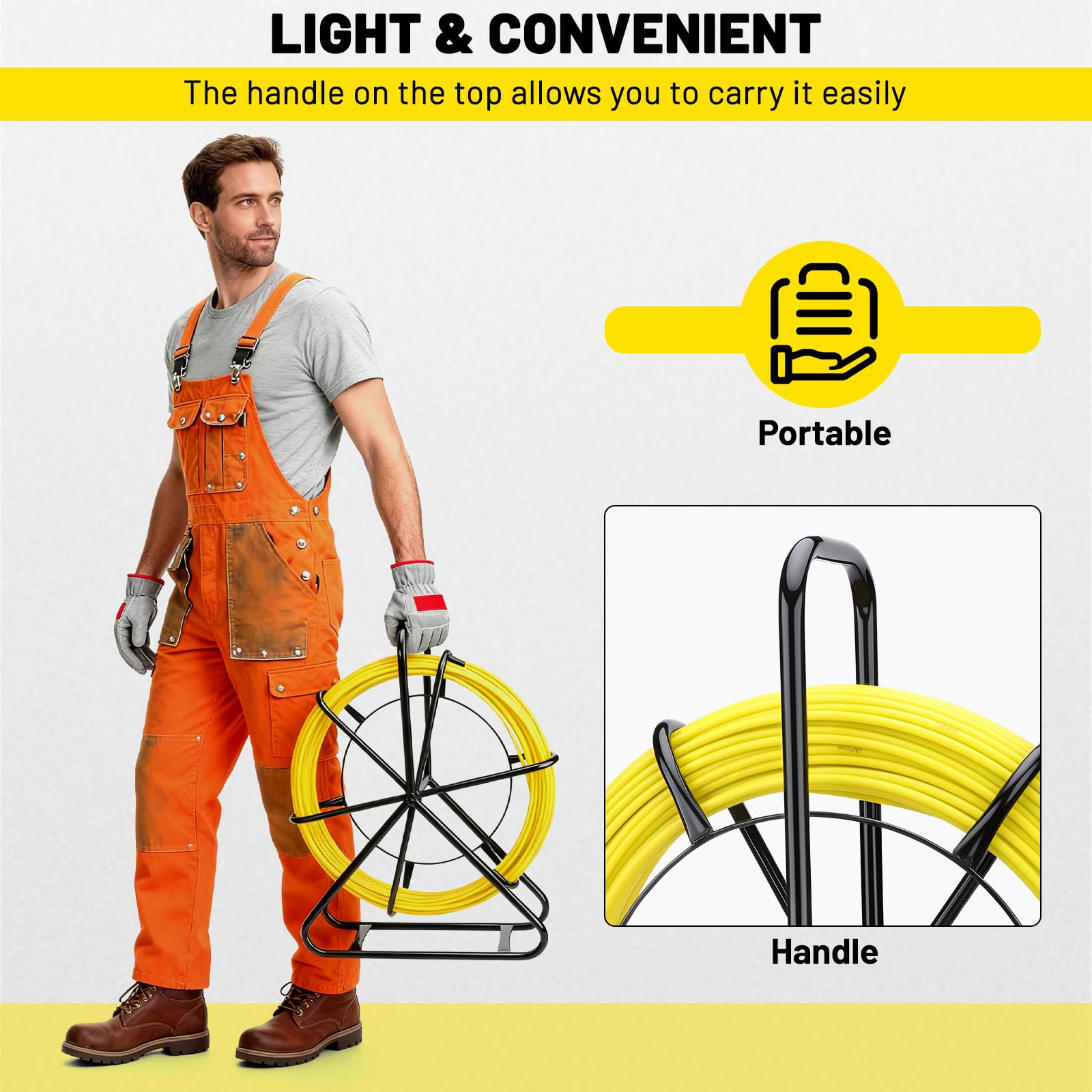 KAOLALI Tige en fibre de verre, bande de poisson, câble en fibre de verre, fil de traction, fil pointu, câble de traction, avec support en acier, enfile-câble