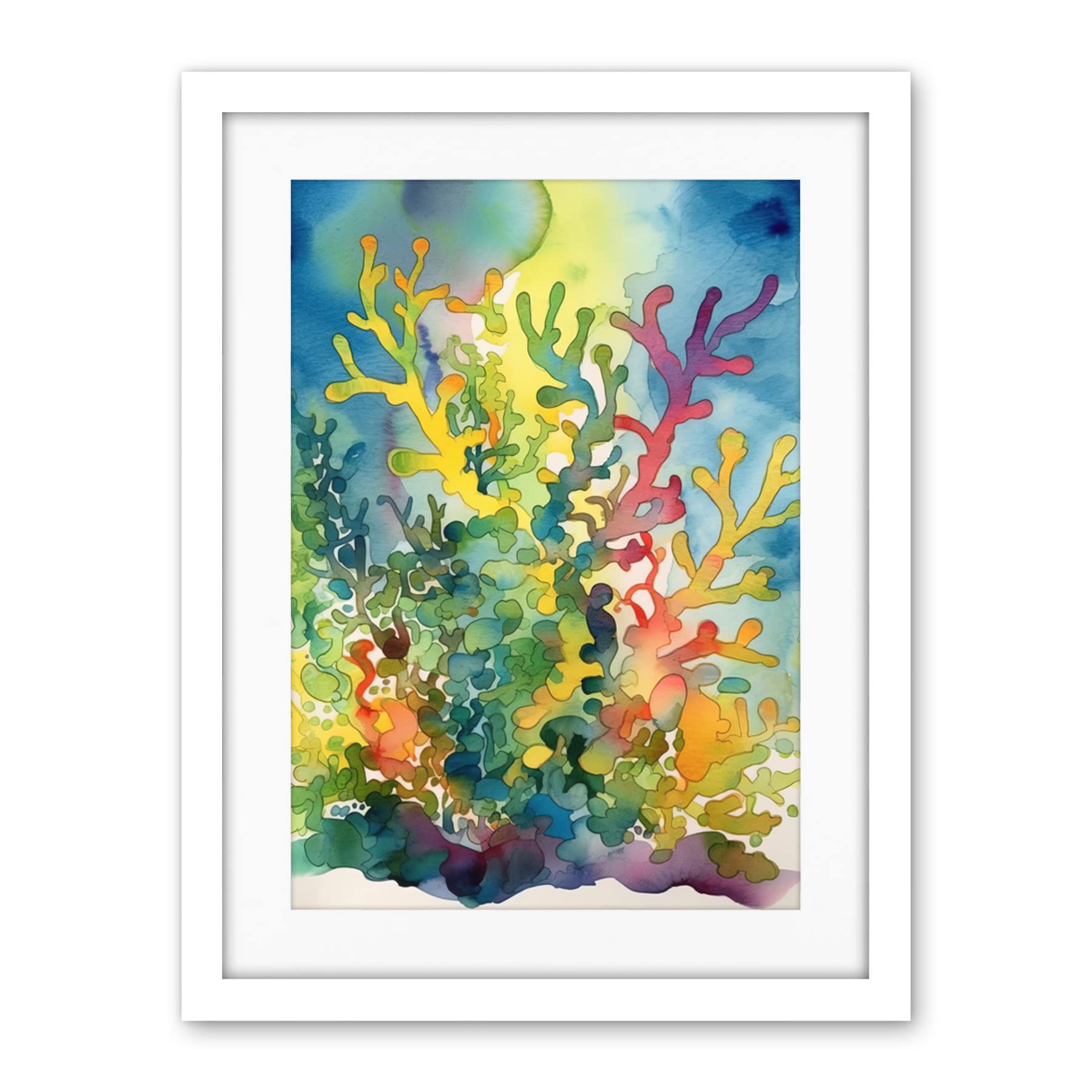 Artery8 Staghorn Coral Reef Folk Art Artwork Framed Wall Art Print 18X24 Inch