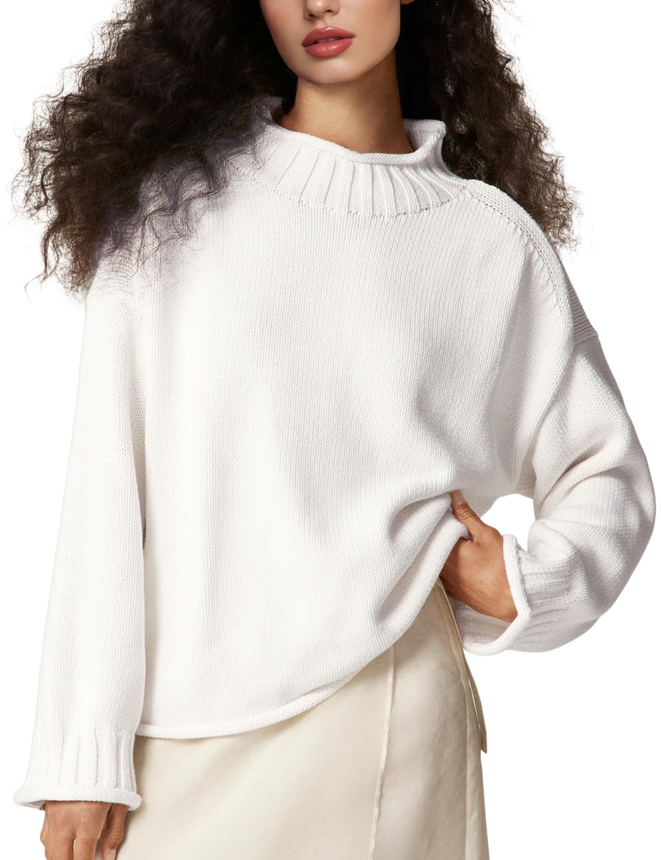 Yimoon Womens Oversized Rollneck Sweater Casual Cable Knit Long Sleeve Chunky Pullover Sweater Fall Winter Knitwear 2025