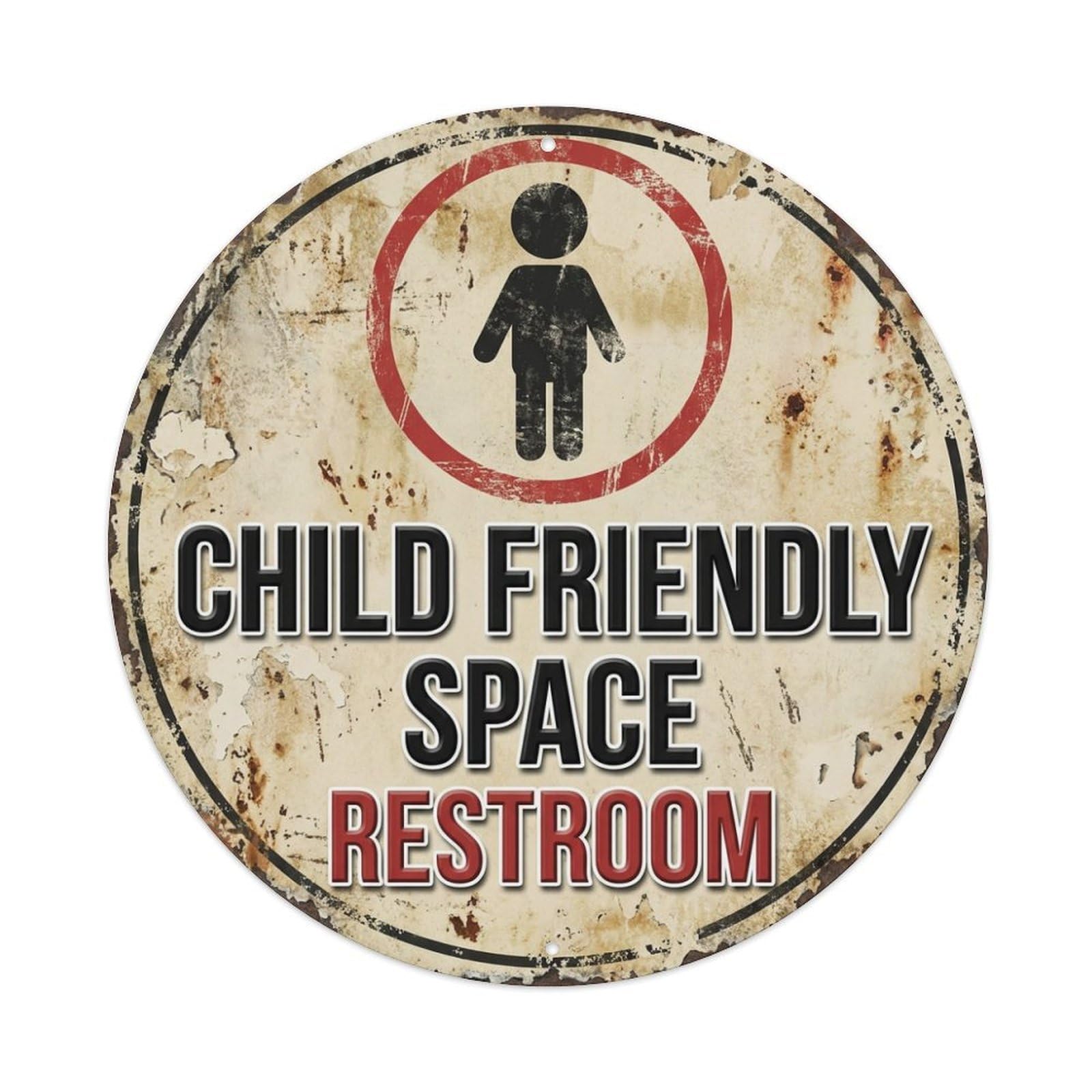 Metal Tin Sign Child Friendly Space Restroom Warning Sign