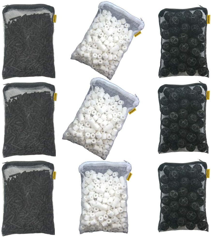 Aquacity Filter Media Replacement Kit - Activated Charcoal Pellet Carbon, Bio Ceramic Rings, Bio Balls for Aquarium Fish Pond Tank (3 Sets)